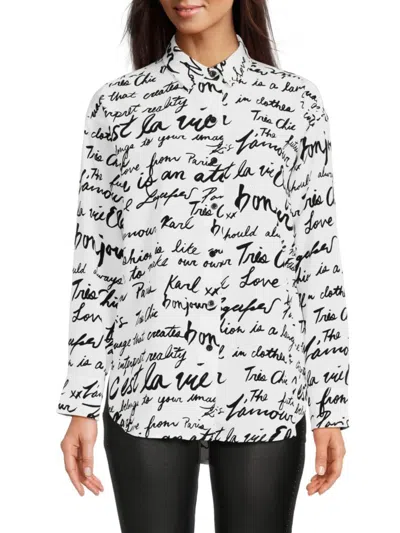 Karl Lagerfeld Women's Script Print Shirt In White Black