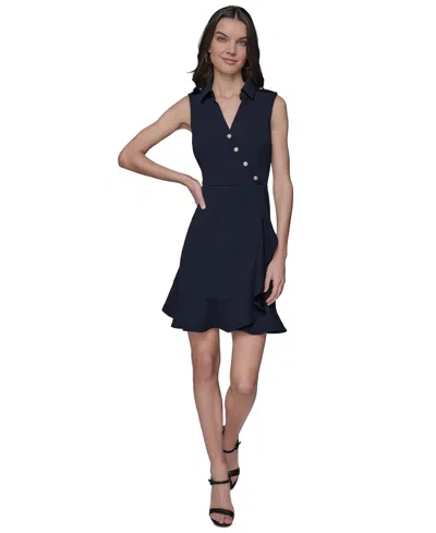 Karl Lagerfeld Women's Scuba Crepe A-line Ruffle Hem Dress In Marine