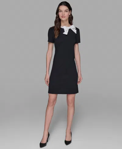 Karl Lagerfeld Women's Scuba Crepe Bow A-line Dress In Black
