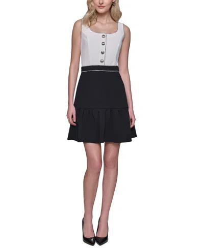 Karl Lagerfeld Women's Scuba-crepe Button-front Dress In Sft Wt,blk