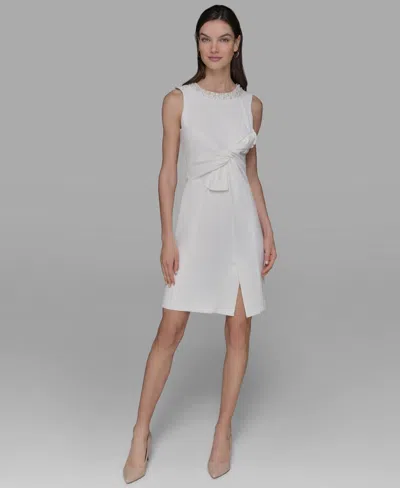 Karl Lagerfeld Women's Scuba Crepe Faux-pearl Sheath Dress In White