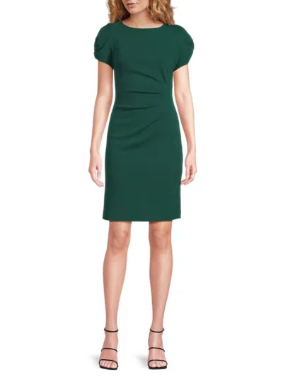 Karl Lagerfeld Women's Scuba Ruched Puff-sleeve Dress In Green