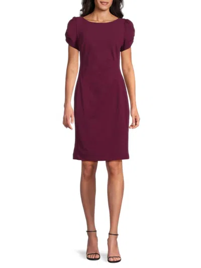 Karl Lagerfeld Women's Scuba Ruched Puff-sleeve Dress In Purple
