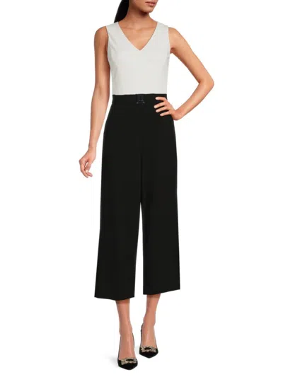 Karl Lagerfeld Women's Scuba Two Tone Cropped Jumpsuit In Soft White