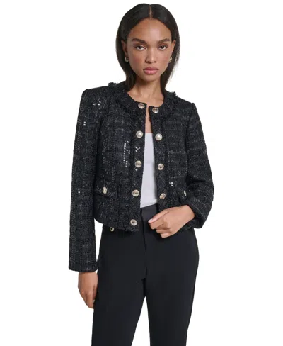 Karl Lagerfeld Women's Sequin Cropped Jacket In Black