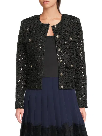 Karl Lagerfeld Women's Sequin-embellished Textured Tweed Jacket In Black
