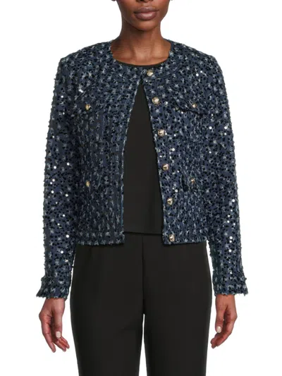 KARL LAGERFELD WOMEN'S SEQUIN-EMBELLISHED TEXTURED TWEED JACKET
