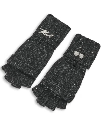 Karl Lagerfeld Women's Sequin Flip Top Gloves In Black