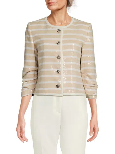 KARL LAGERFELD WOMEN'S SEQUIN-STRIPE KNIT JACKET