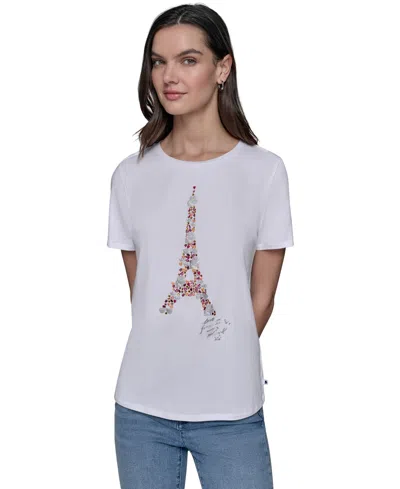 Karl Lagerfeld Women's Sequined Eiffel Tower Graphic T-shirt
