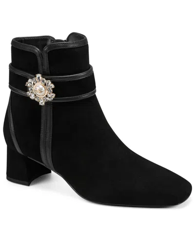 Karl Lagerfeld Women's Serafina Embellished-buckle Block-heel Leather Booties In Black