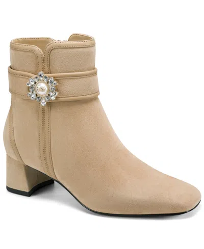 Karl Lagerfeld Women's Serafina Embellished-buckle Block-heel Leather Booties In Nude