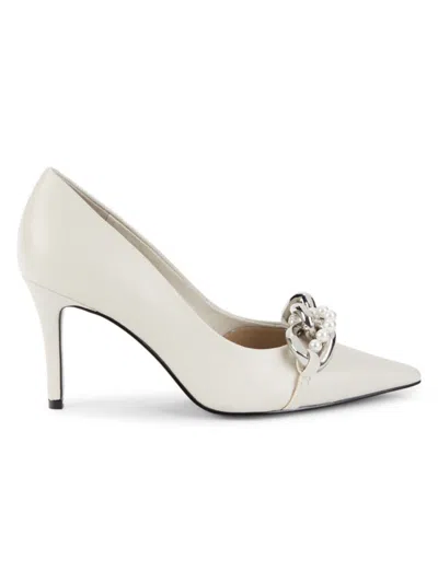 Karl Lagerfeld Women's Shea Curb Link Leather Pumps In Soft White