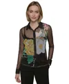 Karl Lagerfeld Petite Sheer Floral Button-up Shirt In Black