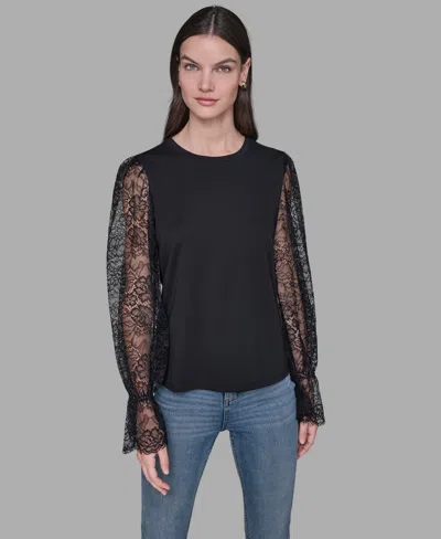 Karl Lagerfeld Women's Sheer Lace Blouse In Black