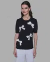Karl Lagerfeld Women's Short Sleeve Bow Applique Detail Sweater In Multi