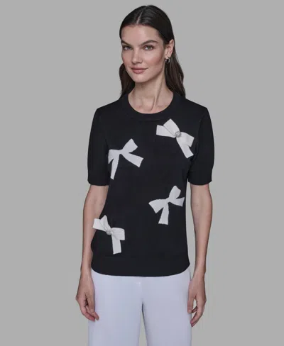 Karl Lagerfeld Women's Short Sleeve Bow Applique Detail Sweater In Multi