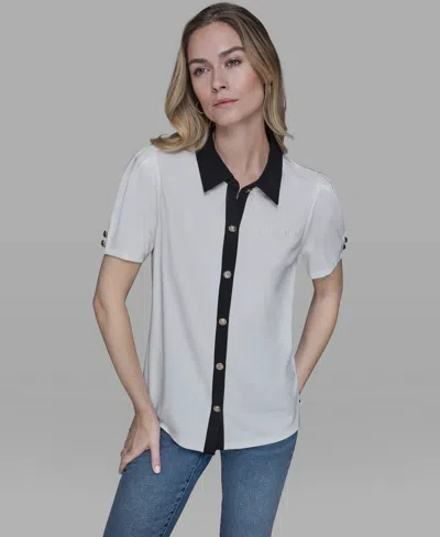 Karl Lagerfeld Women's Short-sleeve Button-front Top In White