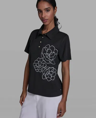 Karl Lagerfeld Women's Short-sleeve Collared Blouse In Brown
