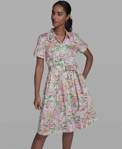 Karl Lagerfeld Women's Short-sleeve Collared Shirt Dress In Pink
