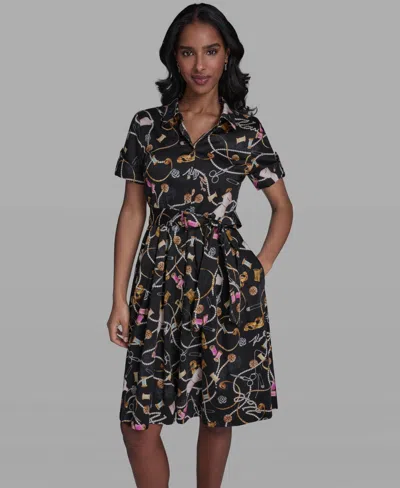 Karl Lagerfeld Women's Short-sleeve Collared Shirt Dress In Black