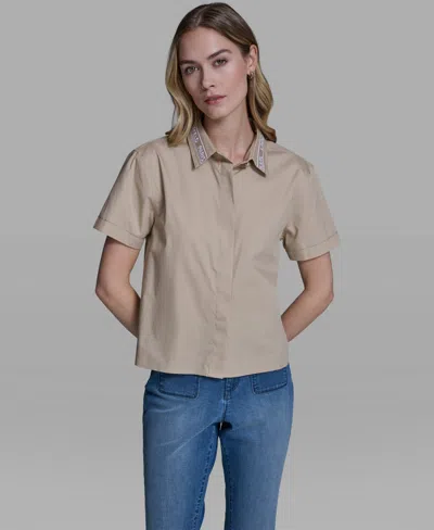 Karl Lagerfeld Women's Short-sleeve Collared Top In Brown