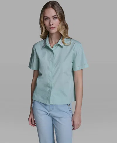 Karl Lagerfeld Women's Short-sleeve Collared Top In Green