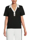 Karl Lagerfeld Women's Short-sleeve Contrast Collar Sweater In Black Soft White