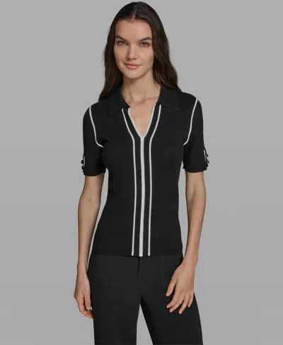 Karl Lagerfeld Women's Short-sleeve Johnny Collar Sweater In Black