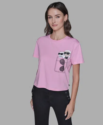Karl Lagerfeld Women's Short-sleeve Pocket T-shirt In Pink