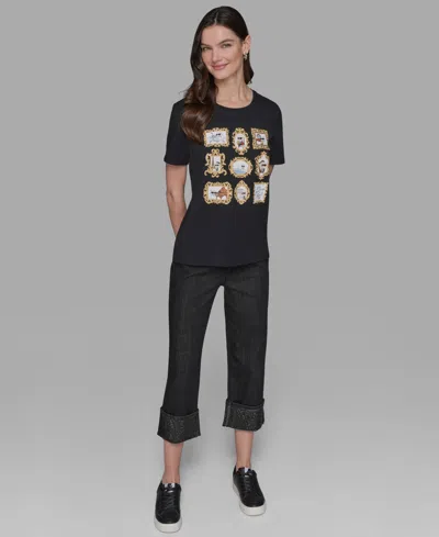 Karl Lagerfeld Women's Short-sleeve Portrait T-shirt In Black