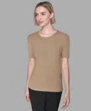 Karl Lagerfeld Women's Short-sleeve Ribbed Sweater In Brown