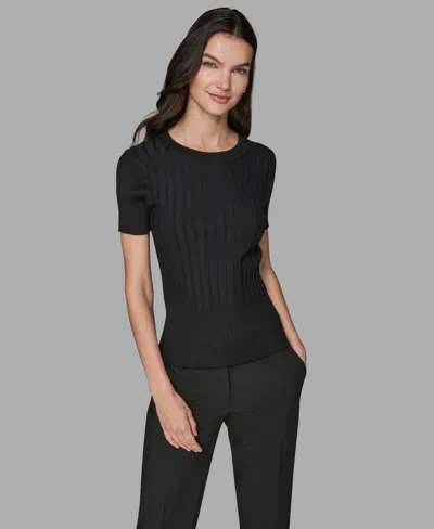 Karl Lagerfeld Women's Short Sleeve Sweater Knit Top In Blue