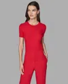 Karl Lagerfeld Women's Short Sleeve Sweater Knit Top In Red