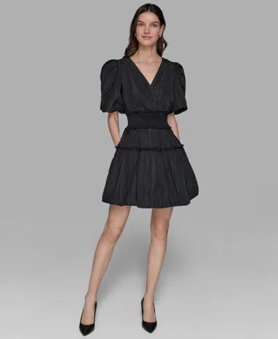 Karl Lagerfeld Women's Short-sleeve Taffeta Fit & Flare Dress In Black