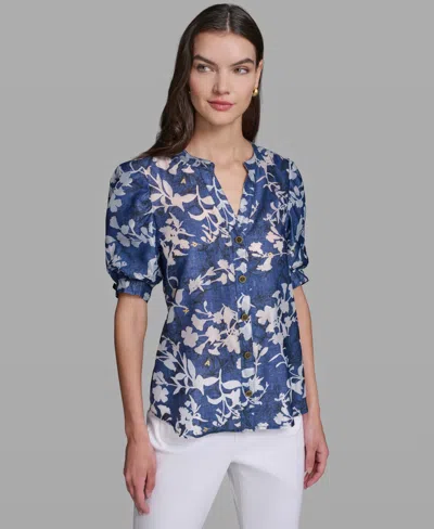 Karl Lagerfeld Women's Short-sleeve Burnout Woven Top In Multi
