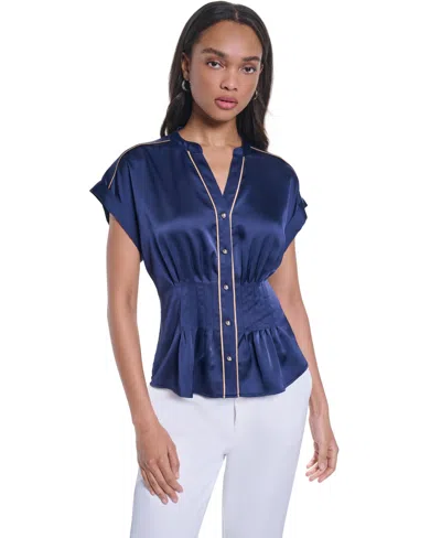 Karl Lagerfeld Women's Short-sleeve Button-front Blouse In Naval Academy