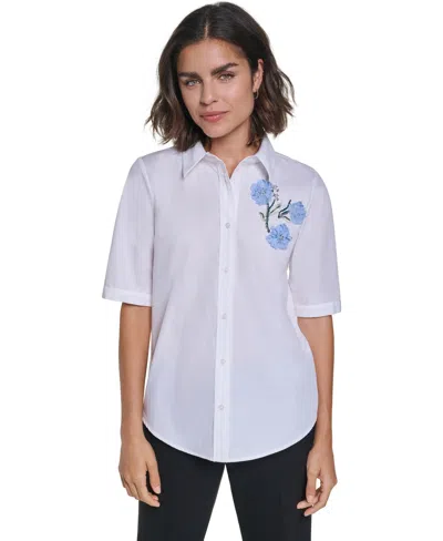 Karl Lagerfeld Women's Short-sleeve Collared Blouse In White