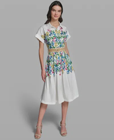 Karl Lagerfeld Women's Short-sleeve Collared Multi Floral Dress In White