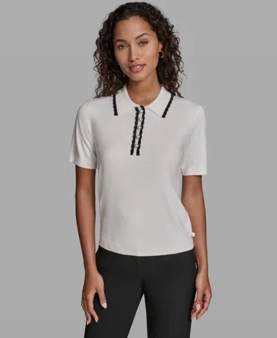 Karl Lagerfeld Women's Short-sleeve Collared Sweater In Gray