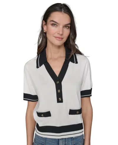 Karl Lagerfeld Women's Short-sleeve Collared Sweater In Neutral