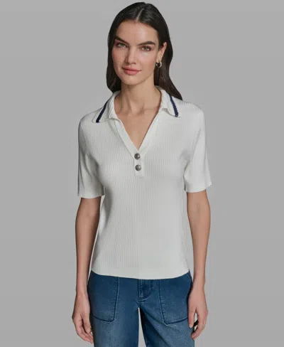 Karl Lagerfeld Women's Short-sleeve Collared Sweater In Gray