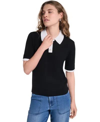 Karl Lagerfeld Women's Short-sleeve Contrast Collar Sweater In Black