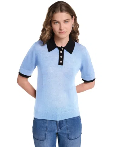 Karl Lagerfeld Women's Short-sleeve Contrast Collar Sweater In Steel Blue,black