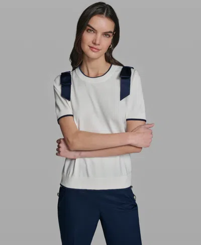Karl Lagerfeld Women's Short-sleeve Crewneck Sweater In White