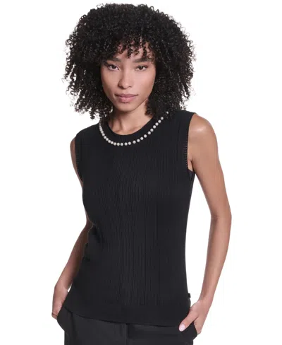Karl Lagerfeld Women's Short-sleeve Crewneck Sweater In Black