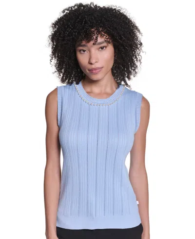 Karl Lagerfeld Women's Short-sleeve Crewneck Sweater In Steel Blue
