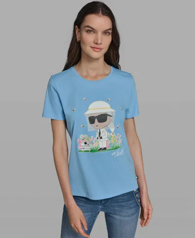 Karl Lagerfeld Women's Short-sleeve Crewneck T-shirt In Blue