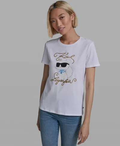 Karl Lagerfeld Women's Short-sleeve Crewneck T-shirt In White