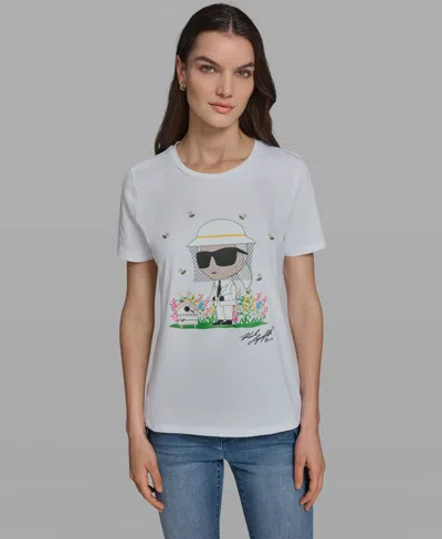 Karl Lagerfeld Women's Short-sleeve Crewneck T-shirt In White